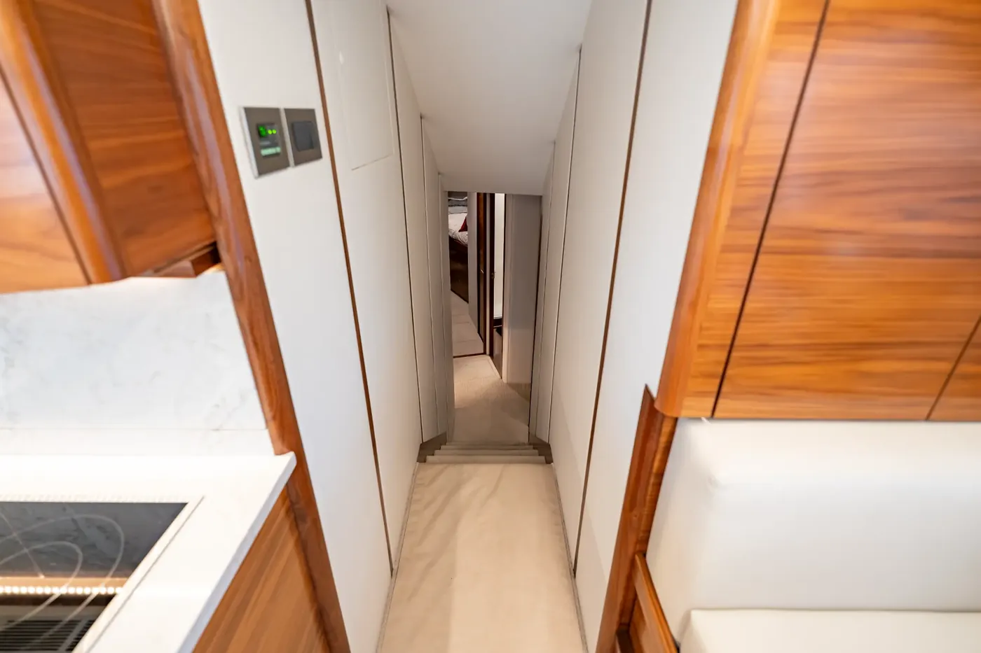 The companionway leading forward and down to the accommodations