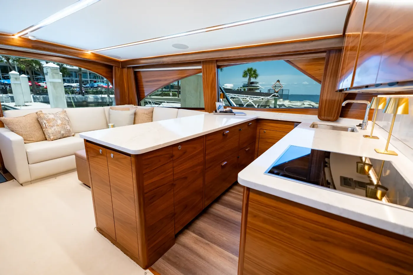 The galley and salon seen together, looking aft