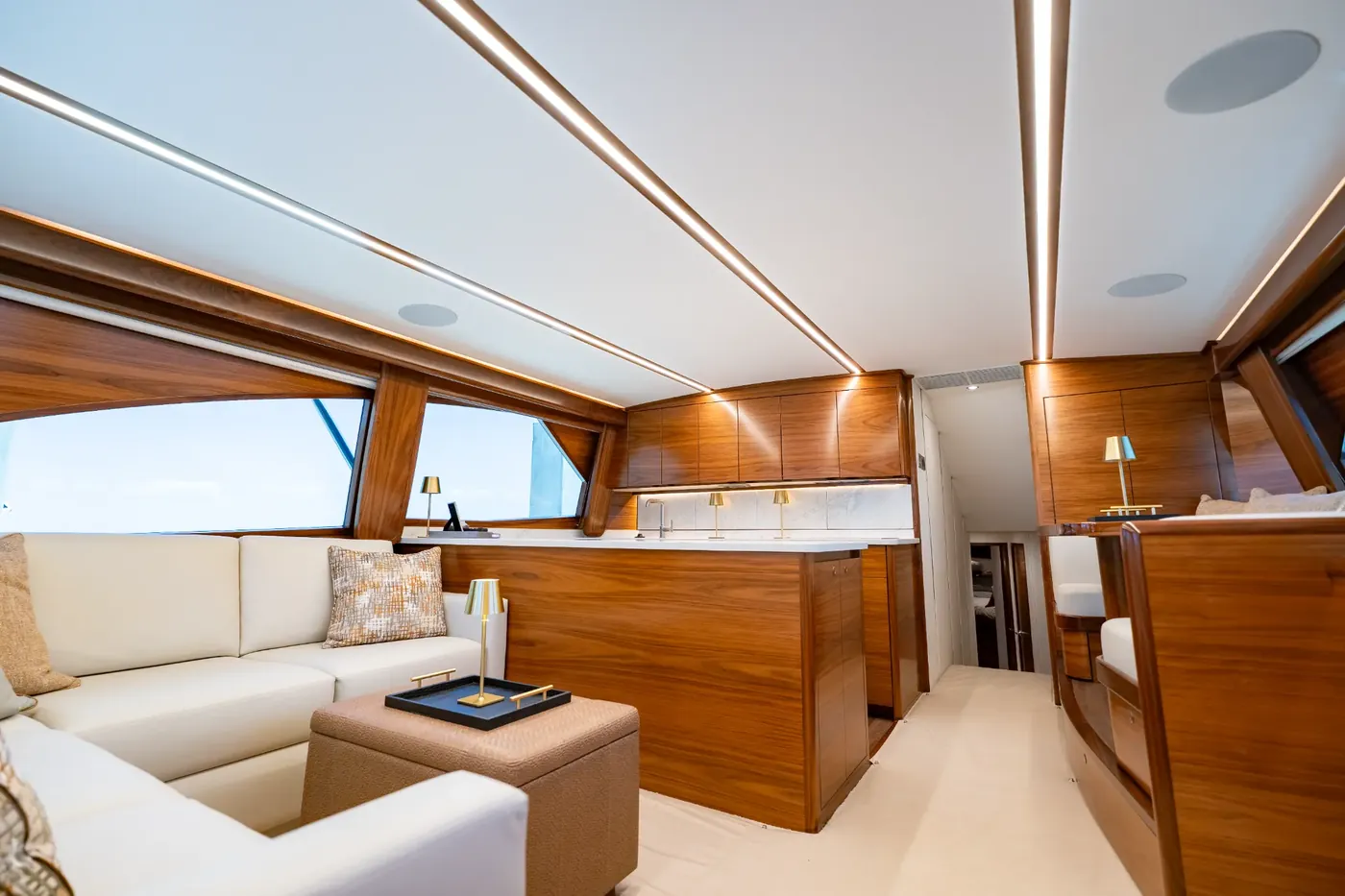 The salon looking aft toward the galley and the aft door